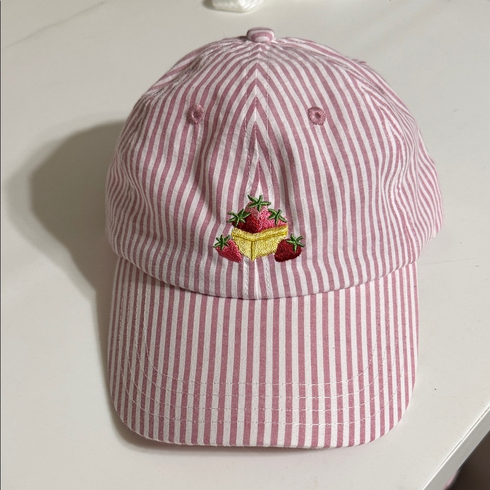 Pink Striped Strawberry Embroidered Baseball Cap
